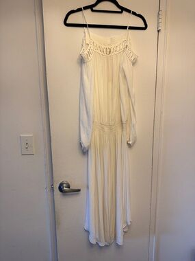 Ramy Brook Cream Off-Shoulder Maxi Dress with Crochet Yoke